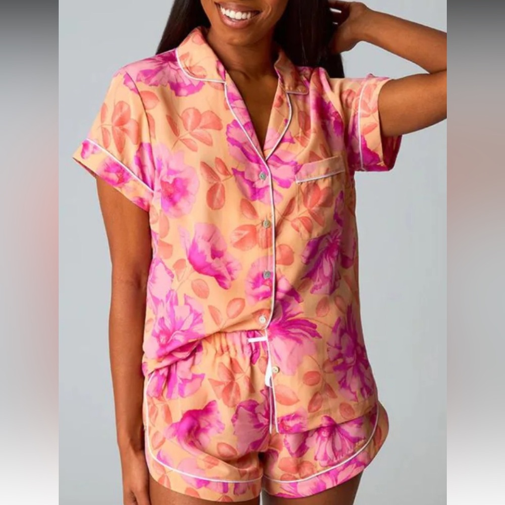 Buddy Love Peach & Pink Floral Short Pajama Set